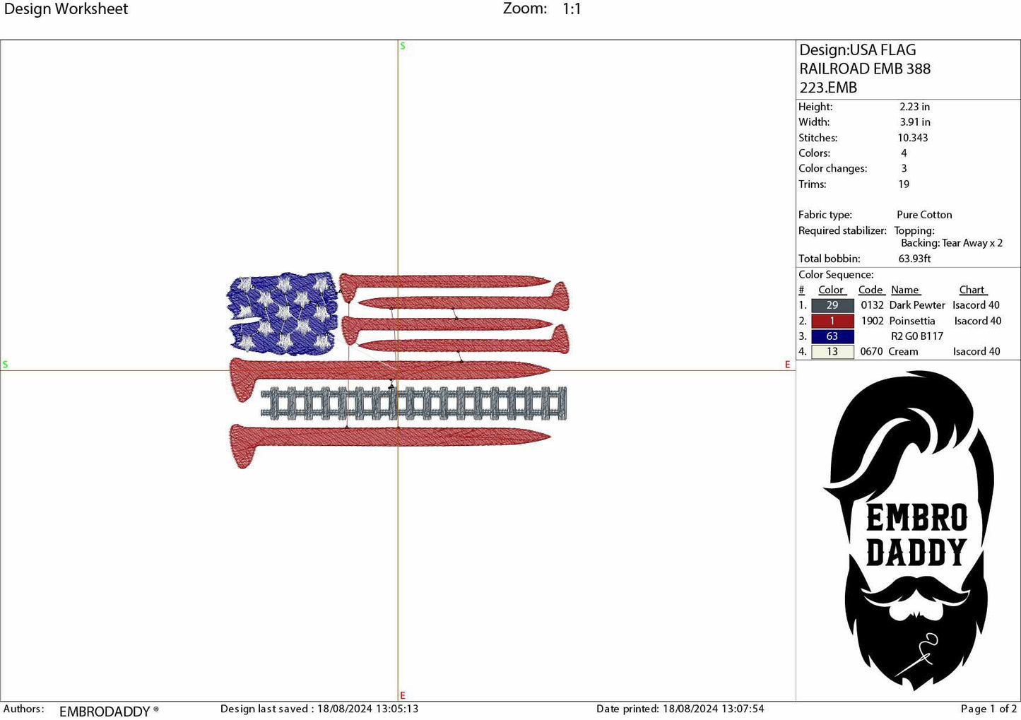 Machine Embroidery files, Railroad American Flag, Railroad, Conductor, Track Spike Train, PES, dst, xxx hus & more