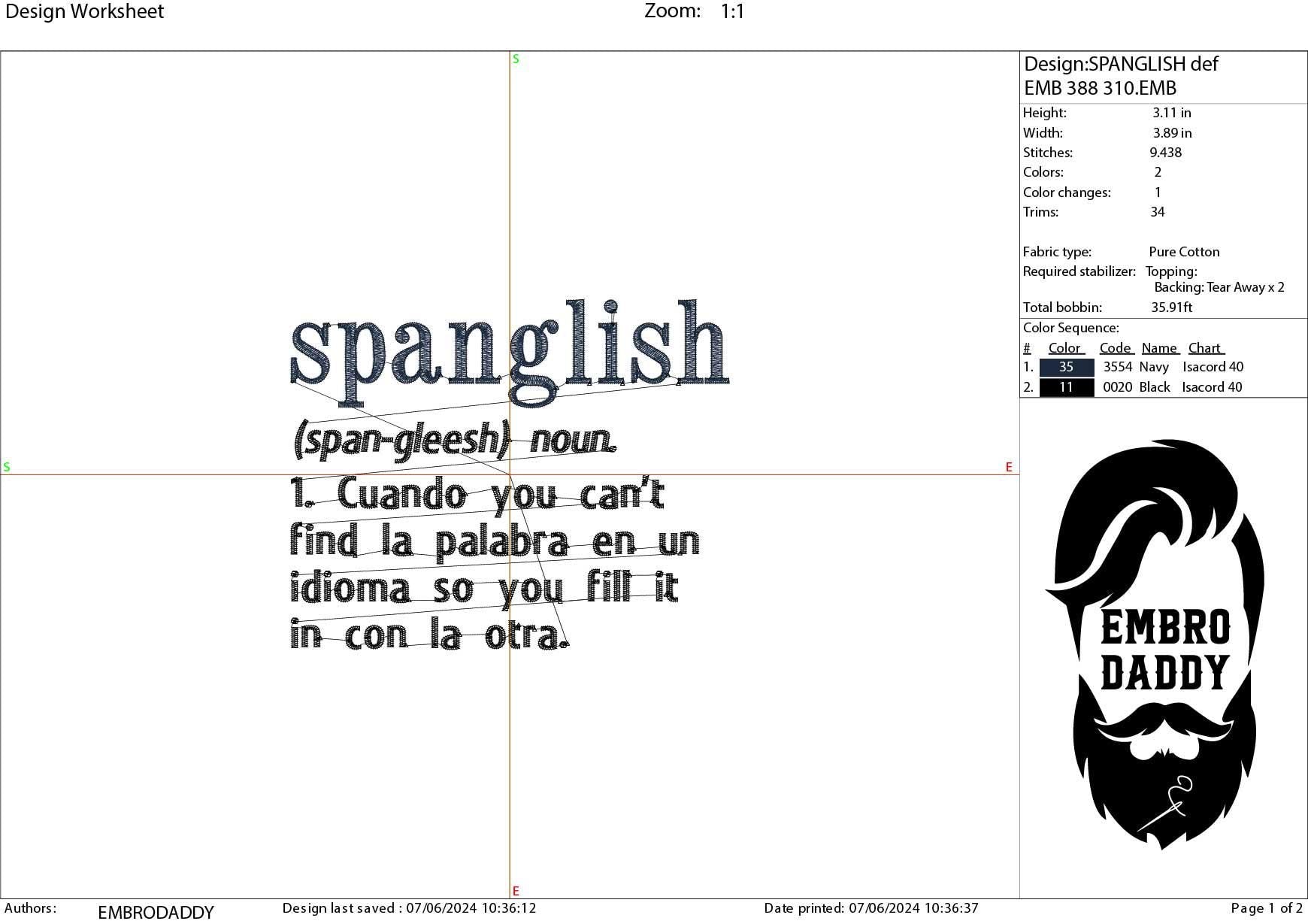 Machine Embroidery files, Spanglish, funny, PES, DST, xxx, hus and more