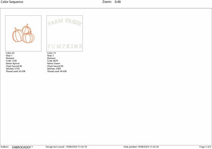 Machine Embroidery files, Farm Fresh Pumpkins, Autumn, Fall, PES, DST, xxx, hus & more