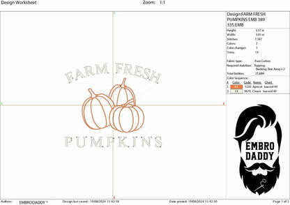 Machine Embroidery files, Farm Fresh Pumpkins, Autumn, Fall, PES, DST, xxx, hus & more