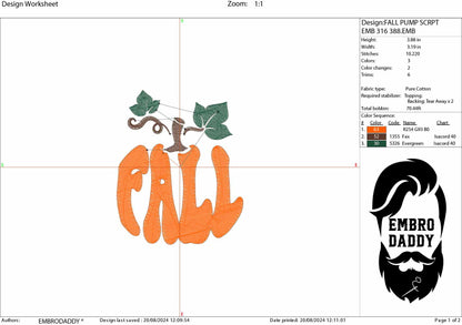 Machine Embroidery files, Pumpkin, Fall, PES, DST, xxx, hus & more