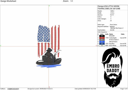 Machine Embroidery files, US Kayak Fishing, Kayaking, Fishing, Angling, PES, DST, xxx, hus & more