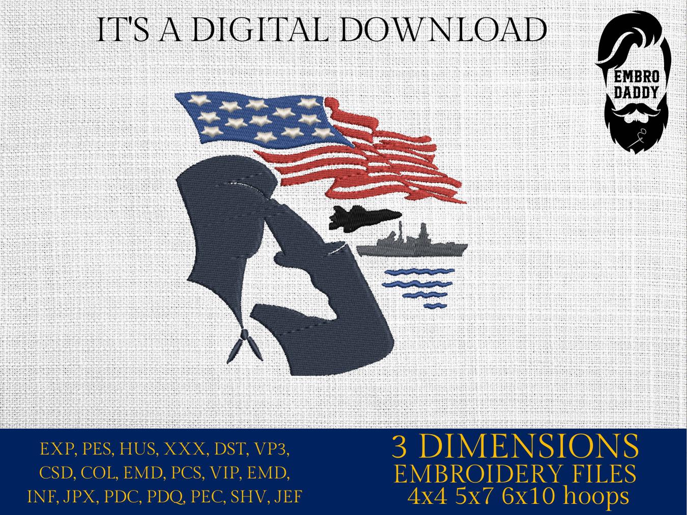 Machine Embroidery files, USA flag, US Sailor, American Soldier, United States Navy, PES, xxx, hus & more