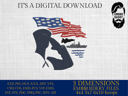 Machine Embroidery files, USA flag, US Sailor, American Soldier, United States Navy, PES, xxx, hus & more