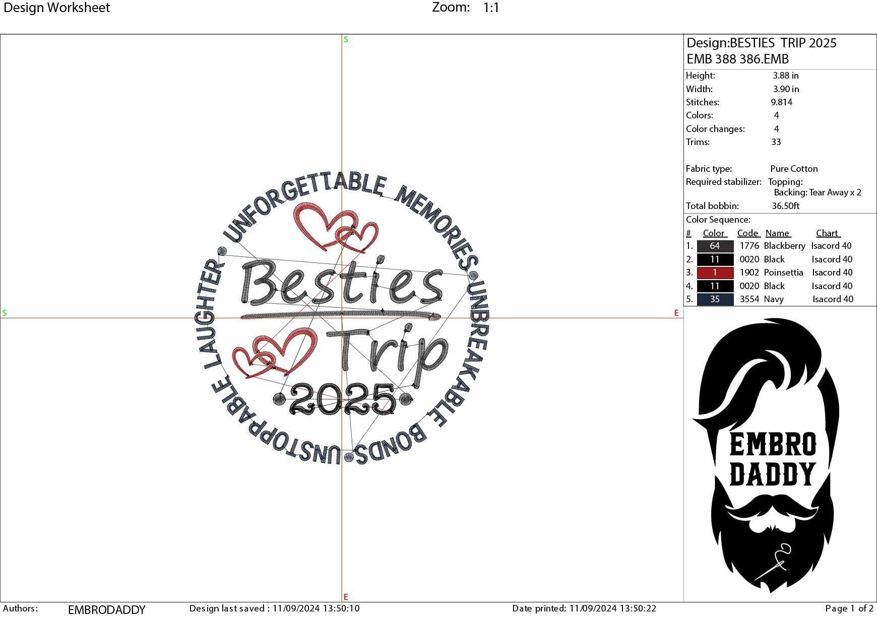 Machine Embroidery files, Besties trip 2025 , PES, xxx, hus & more