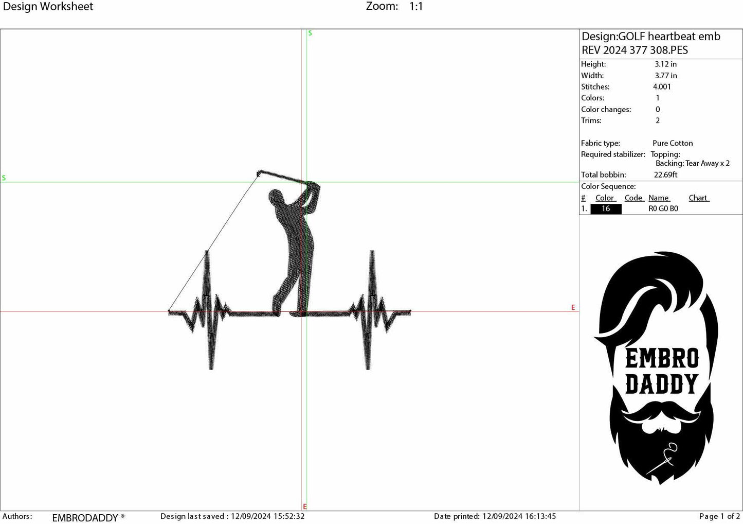 Machine Embroidery files, golf heartbeat, PES, DST, hus & more