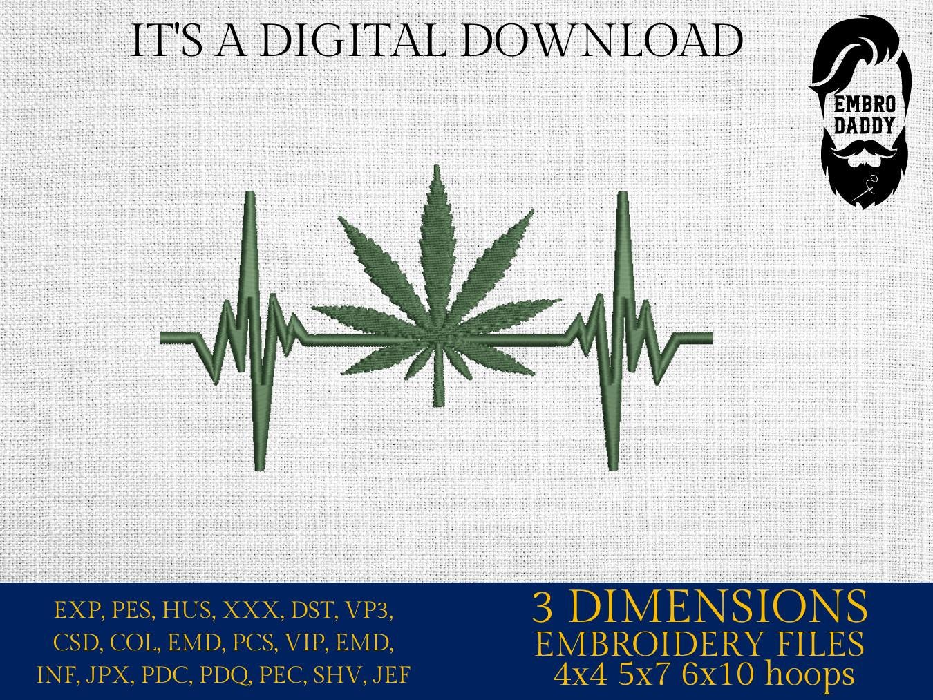 Machine Embroidery files, Funny Weed, heartbeat, Heart beat, EKG, Cannabis, Stoner, Smoking, dst, PES, xxx, hus & more