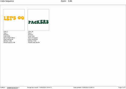 Machine Embroidery, let's go Packers, embroidery design, football gift idea PES, xxx, hus & more