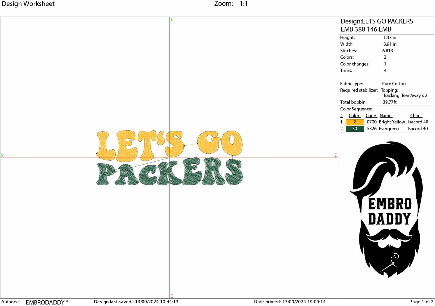 Machine Embroidery, let's go Packers, embroidery design, football gift idea PES, xxx, hus & more