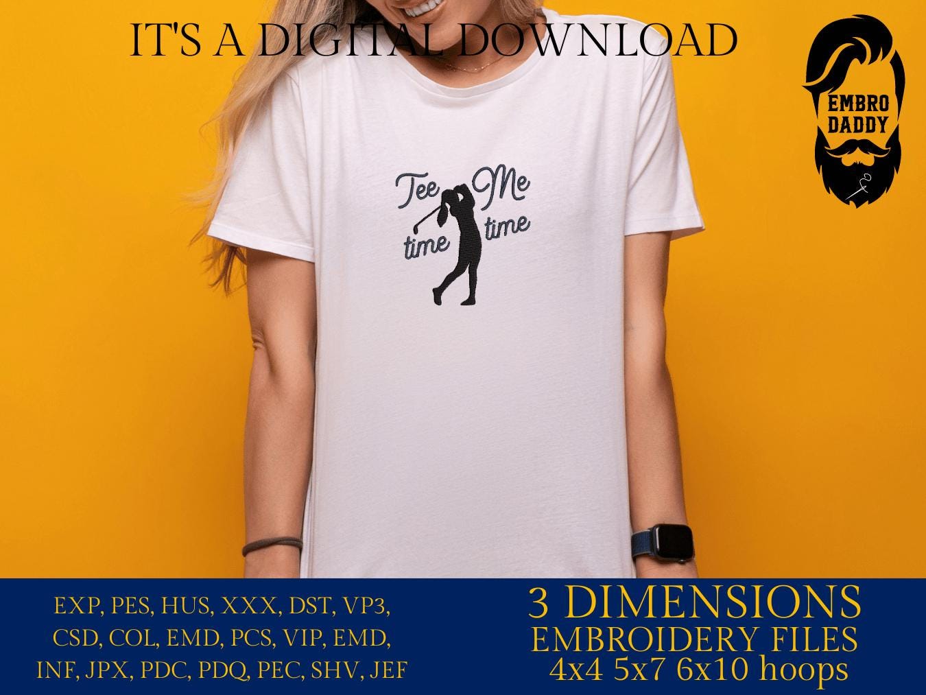 Machine Embroidery files, golfer, golf, tee time me time, golf funny quote, PES, DST, hus & more