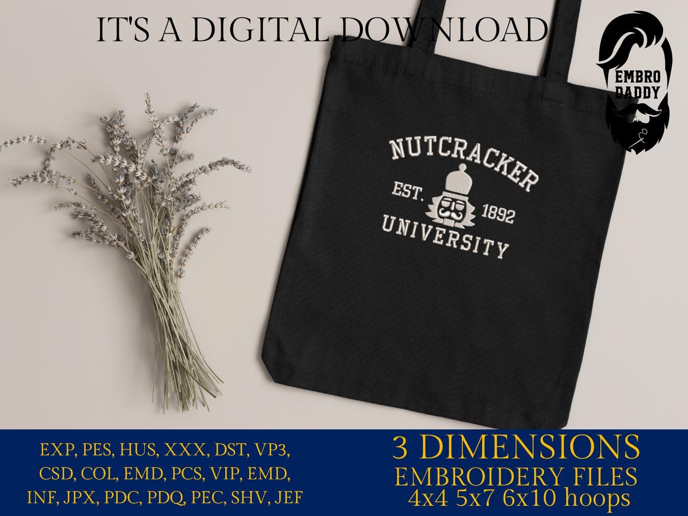 Machine Embroidery files, Nutcracker University, Merry Christmas, Nutcracker Crew, Christmas, Nutcracker Ornament, dst, PES, xxx, hus & more