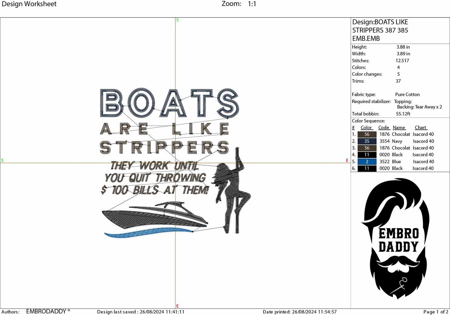 Machine Embroidery files, Boats Are Like Strippers They Work Until You Quit, funny, PES, xxx, hus & more, embroidery files