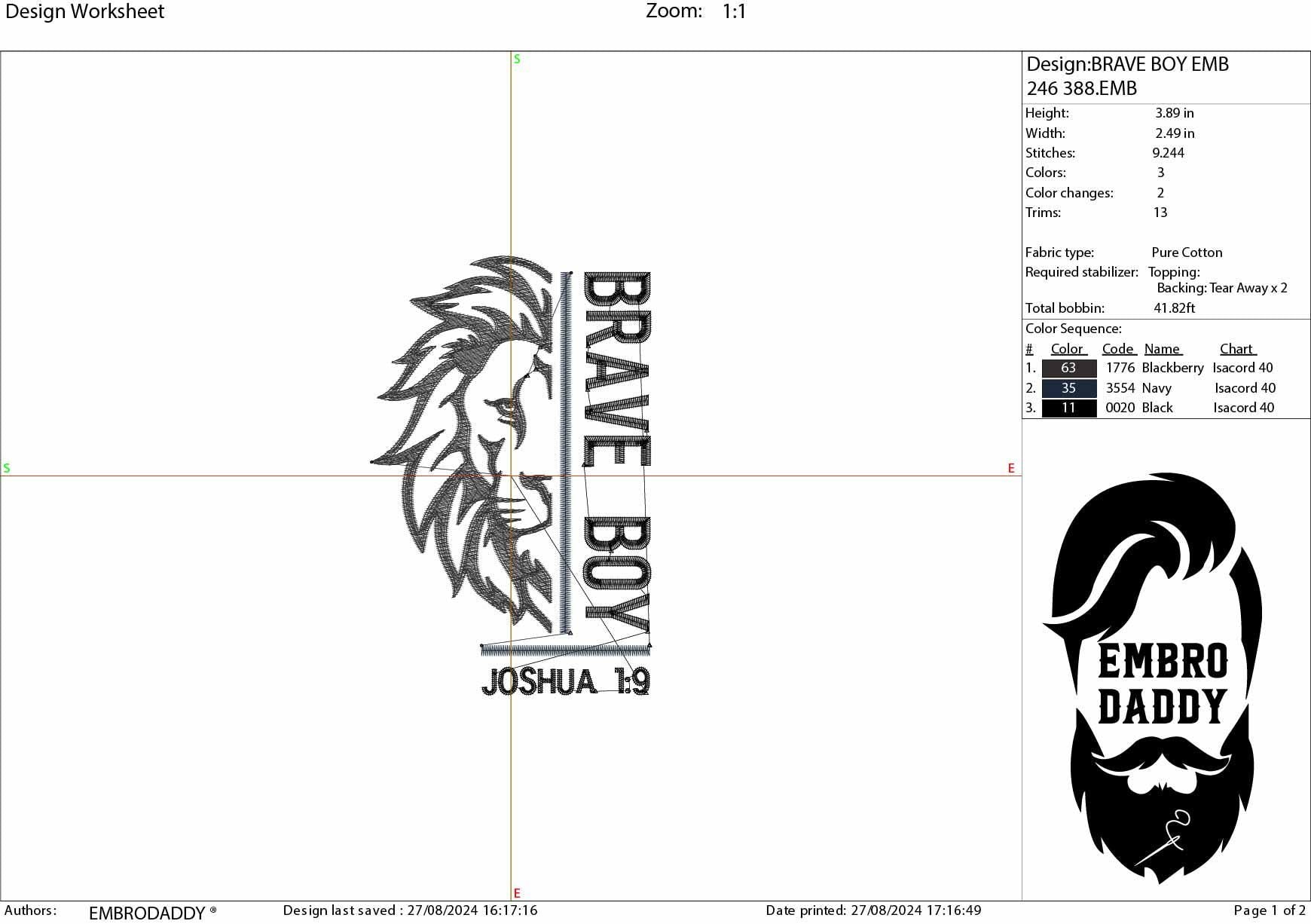 Machine Embroidery files, Brave boy, Joshua 1:9 PES, xxx, hus & more