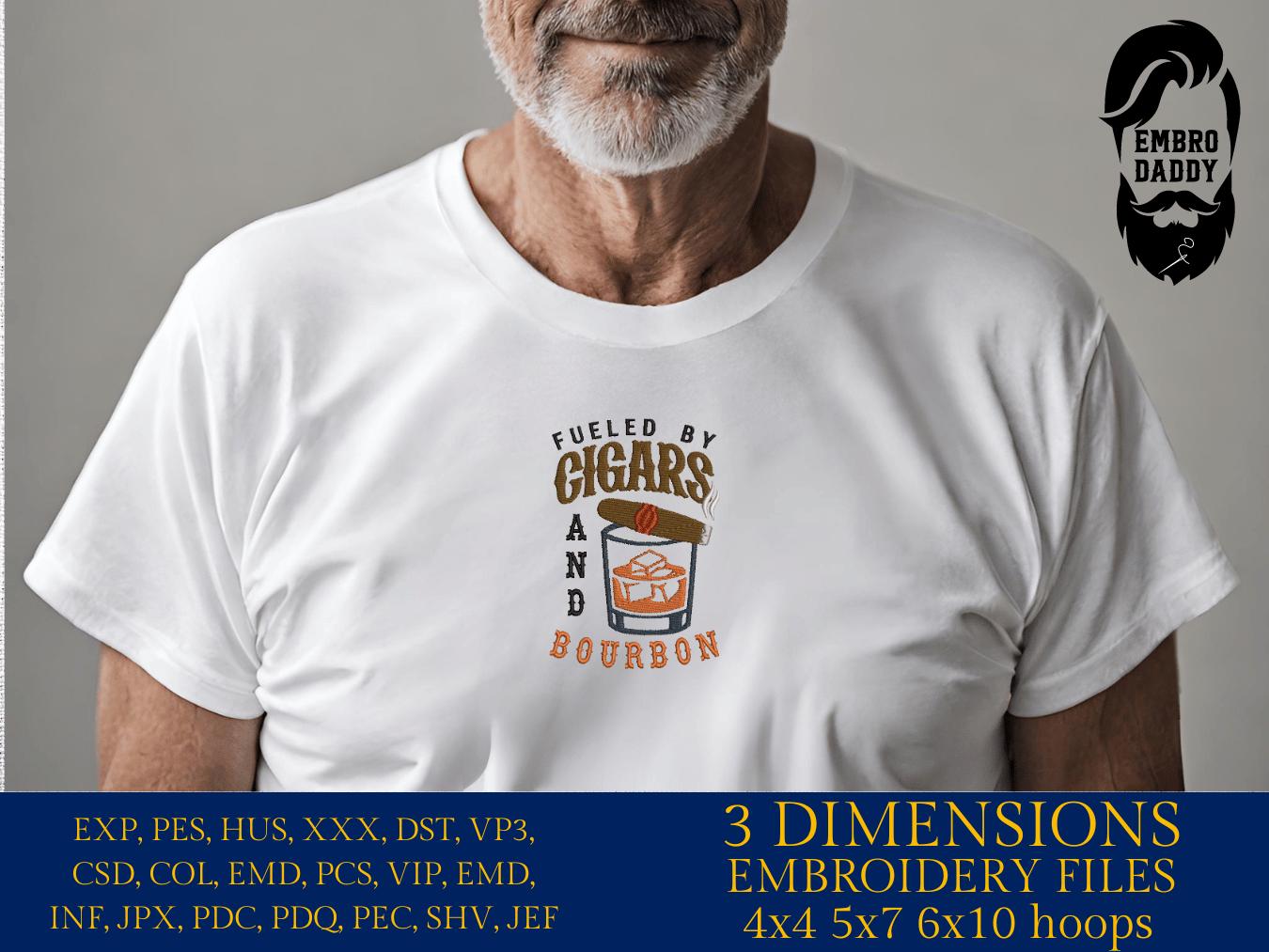 Machine Embroidery files, Fueled By Cigars and Bourbon, Funny Cigar aficionado, Smoker, Smoke, Stogie, DST, PES, xxx, hus, dst & more
