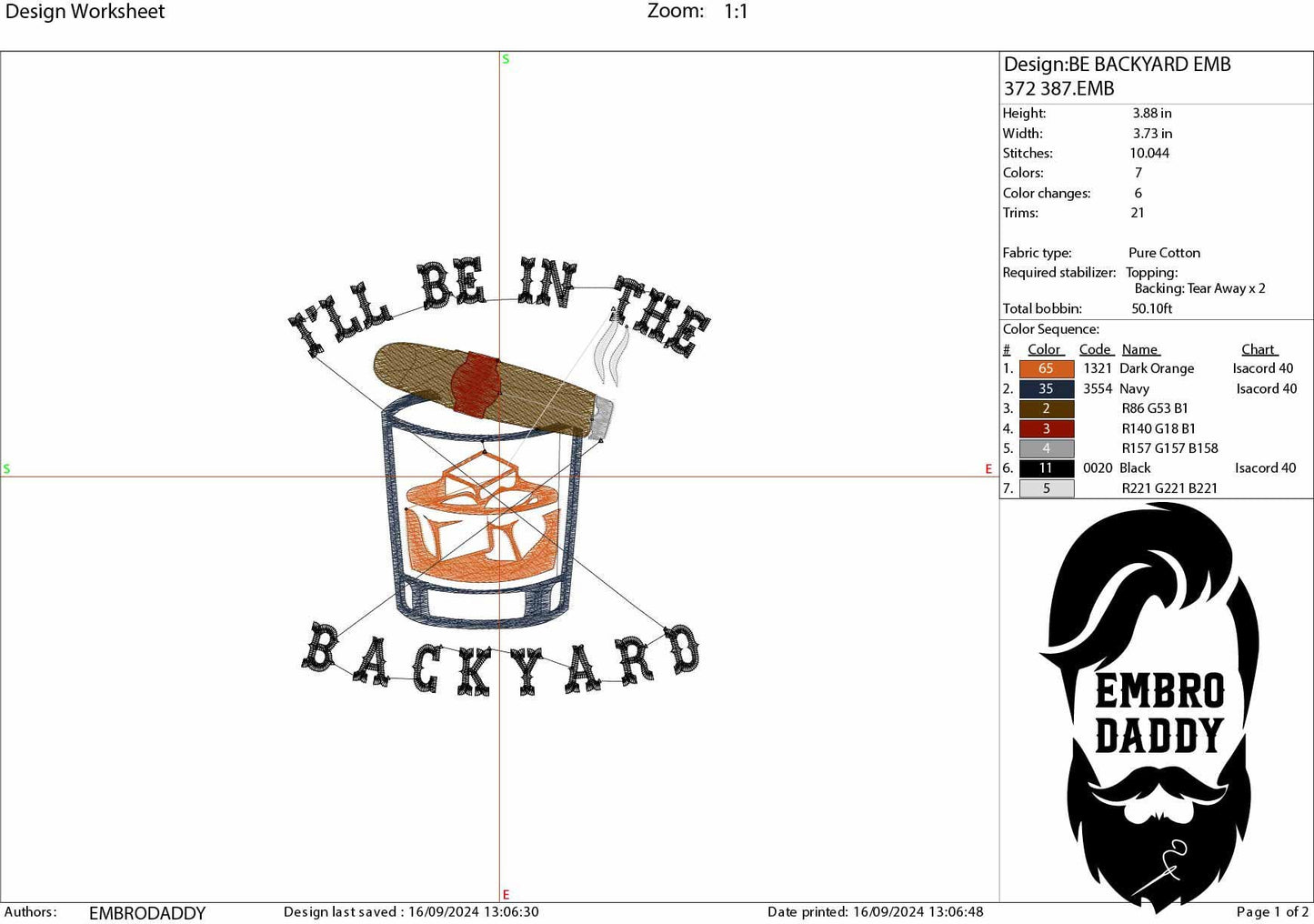 Machine Embroidery files, I'll be in the backyard, Funny Cigar aficionado, Smoker, Smoke, Stogie, DST, PES, xxx, hus, dst & more