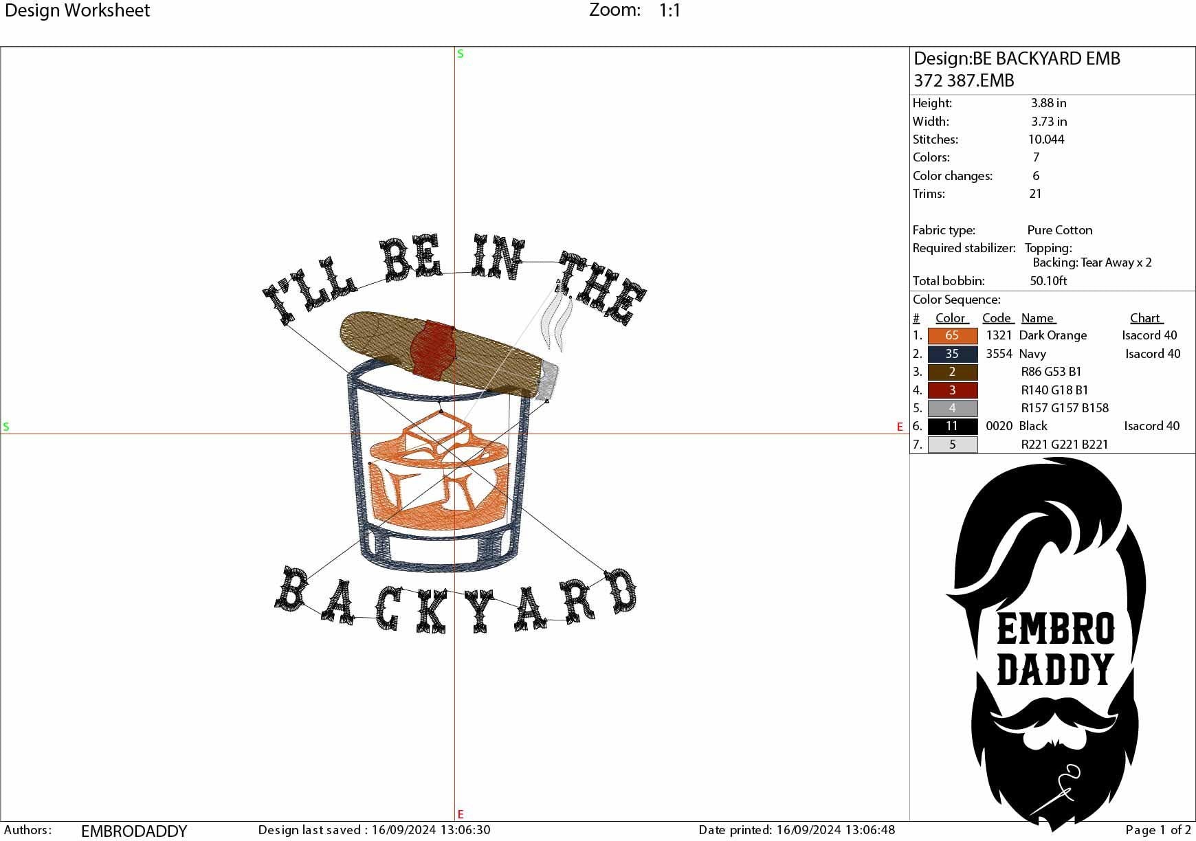 Machine Embroidery files, I'll be in the backyard, Funny Cigar aficionado, Smoker, Smoke, Stogie, DST, PES, xxx, hus, dst & more