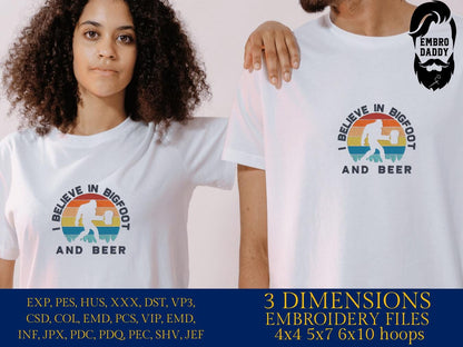 Machine Embroidery files, I believe in bigfoot and beer, PES, xxx, hus & more