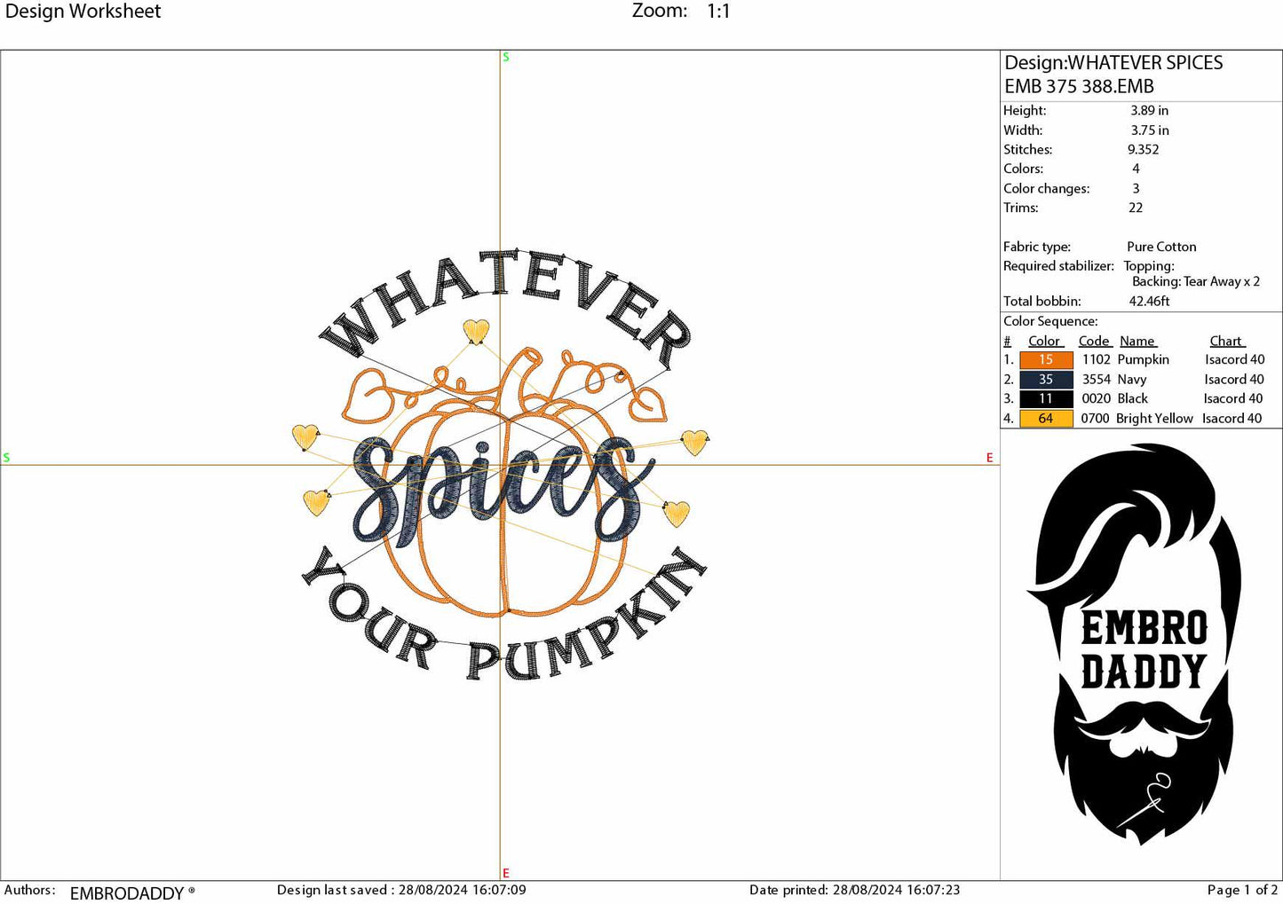 Machine Embroidery files, Whatever Spices Your Pumpkin, Funny Fall, Thanksgiving, Sarcastic PES, DST, xxx, hus & more