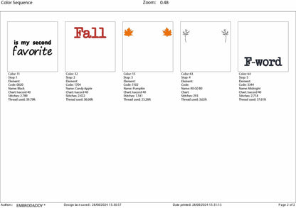 Machine Embroidery files, Fall Is My Secod Favorite F Word, Funny Fall, Adult Humour Fall, Hello Fall, Autumn PES, DST, xxx, hus & more