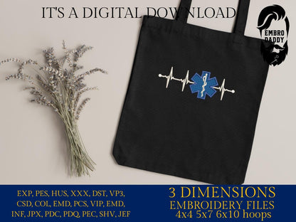 Machine Embroidery files, Heartbeat Pulse EMT Paramedic, Heart beat, EKG, dst, PES, xxx, hus & more