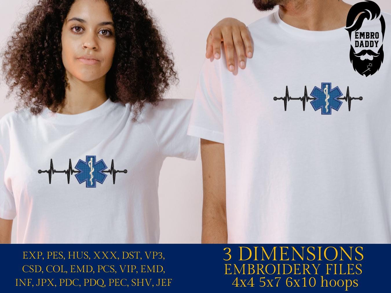 Machine Embroidery files, Heartbeat Pulse EMT Paramedic, Heart beat, EKG, dst, PES, xxx, hus & more