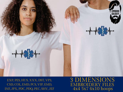 Machine Embroidery files, Heartbeat Pulse EMT Paramedic, Heart beat, EKG, dst, PES, xxx, hus & more