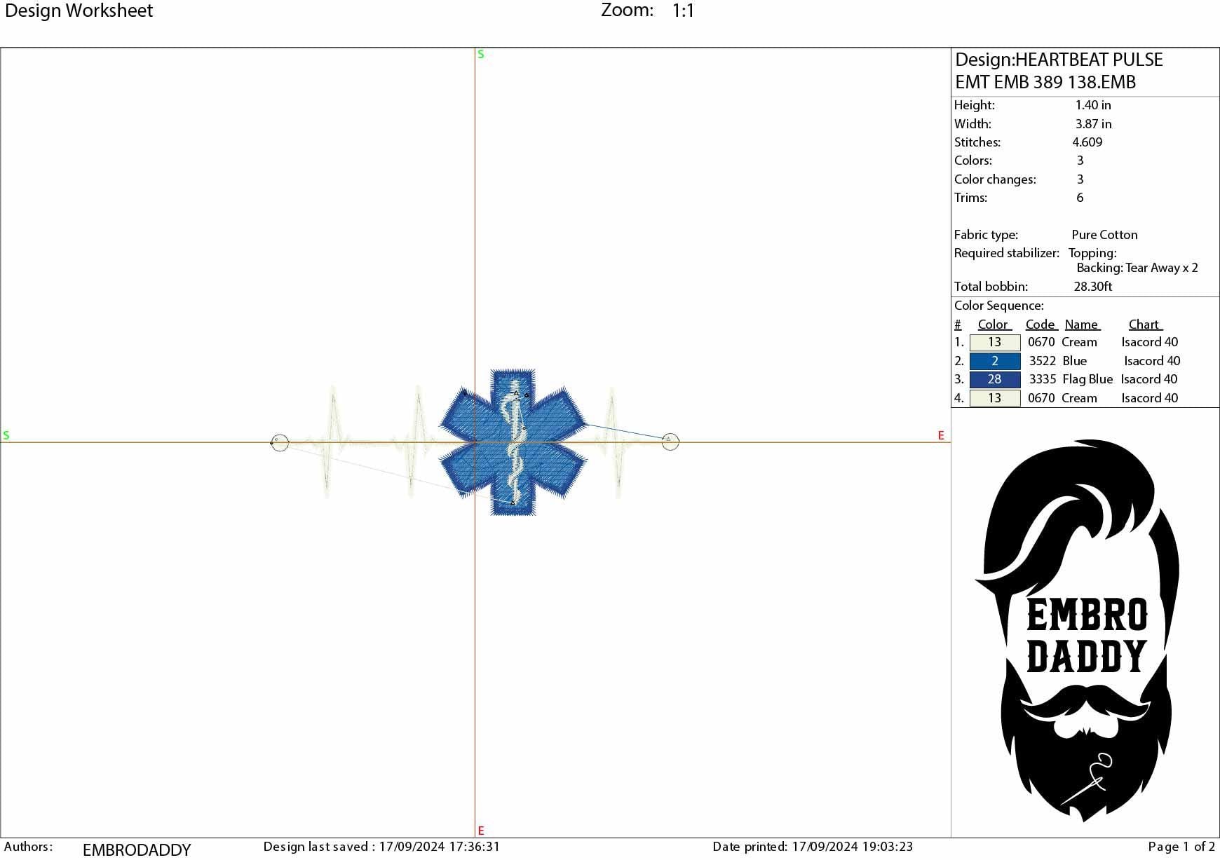 Machine Embroidery files, Heartbeat Pulse EMT Paramedic, Heart beat, EKG, dst, PES, xxx, hus & more