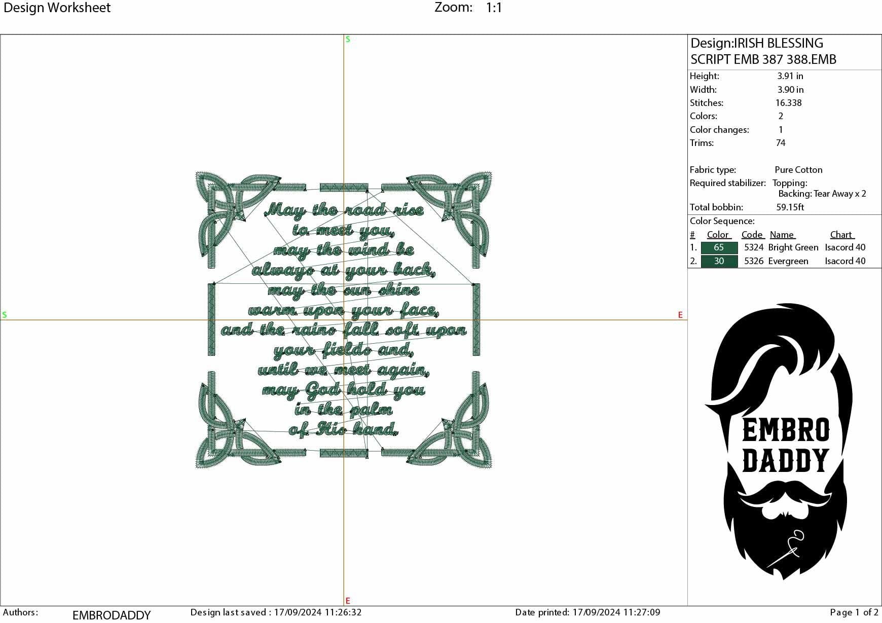 Machine Embroidery files, Irish Blessing, DST, PES, xxx, hus & more