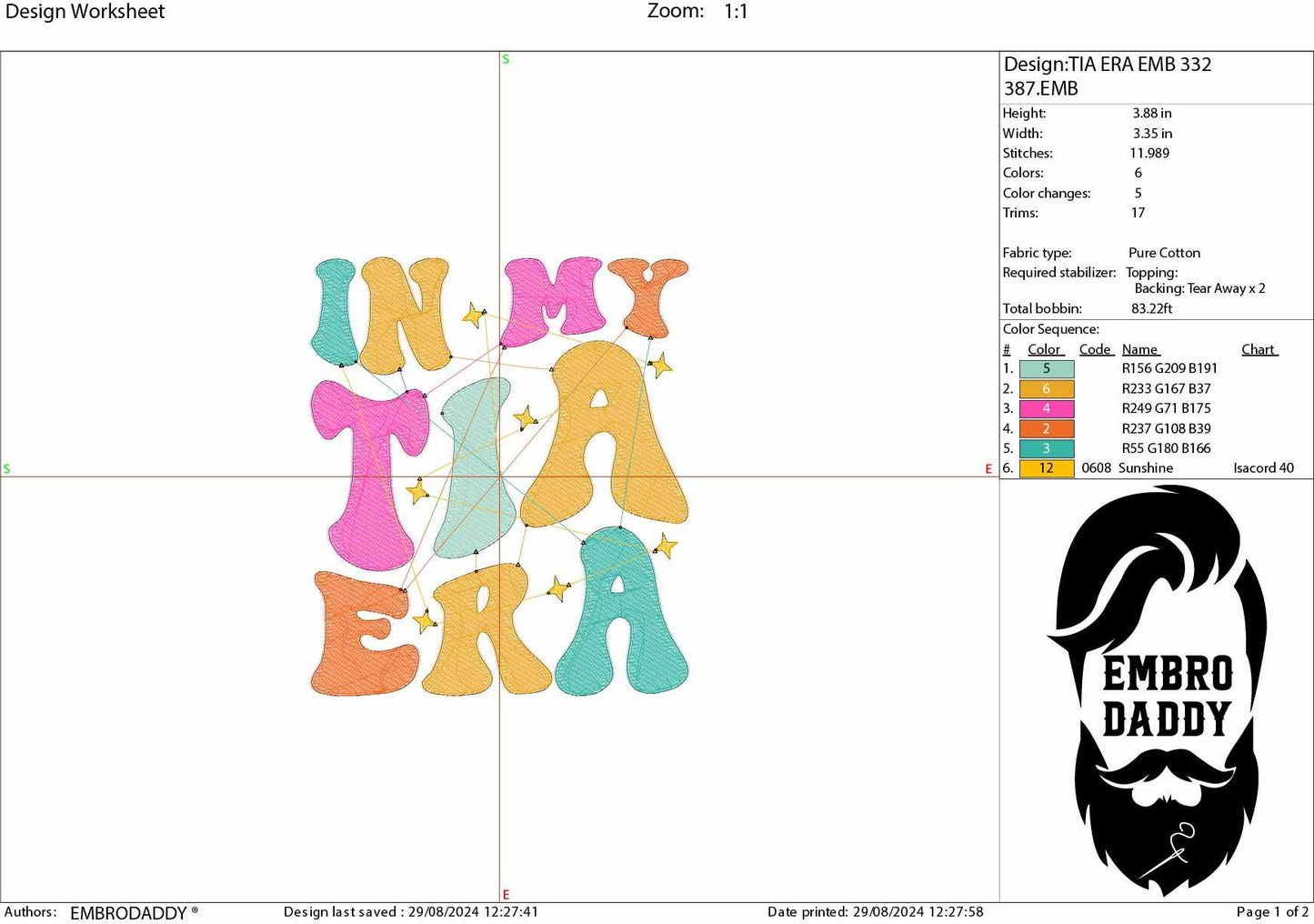 Machine Embroidery files, I'm in my tia era, embroidery files, PES, xxx, hus & more, embroidery files