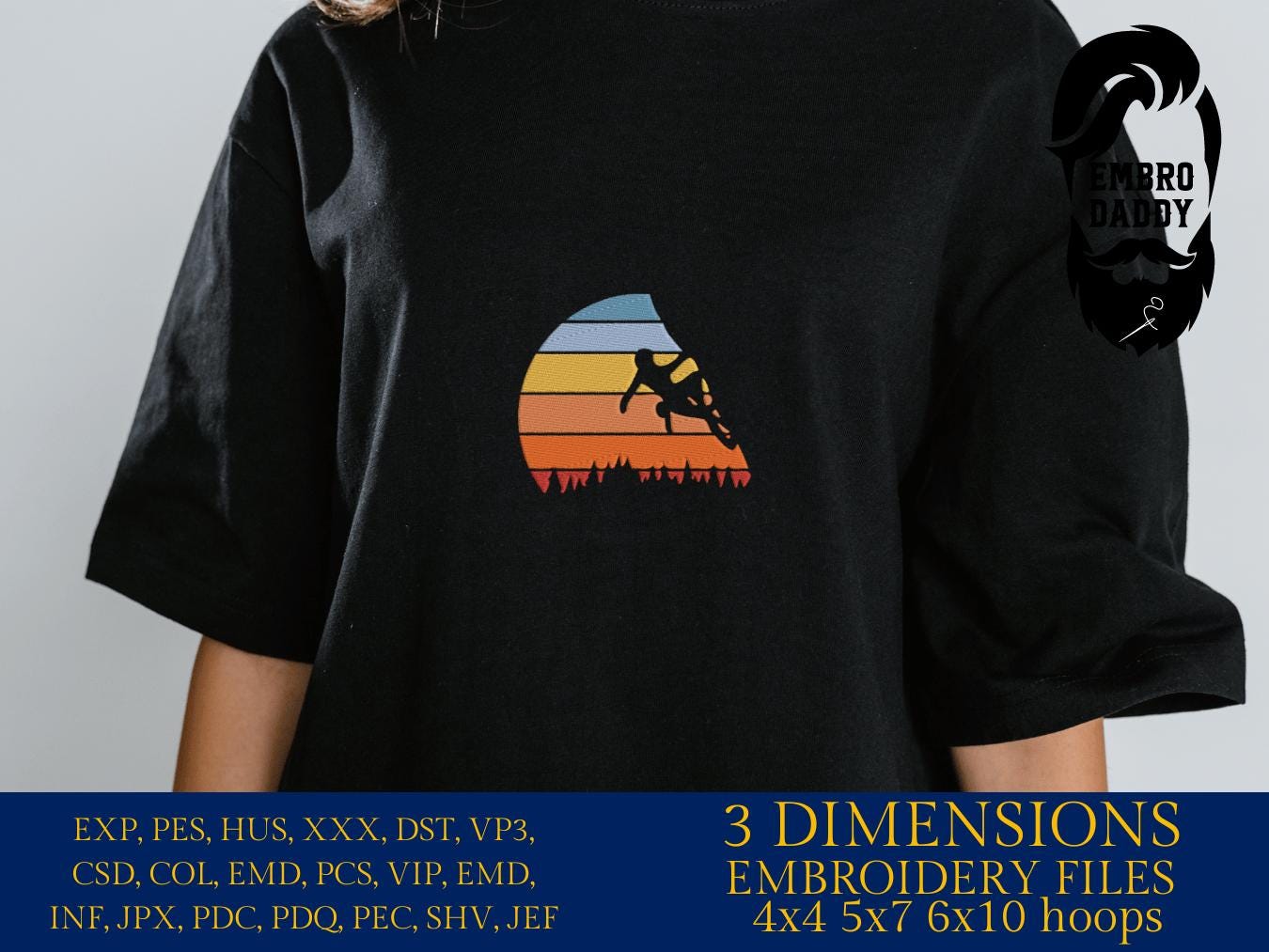 Machine Embroidery files, climber sunset, climbers, PES, DST, xxx, hus & more