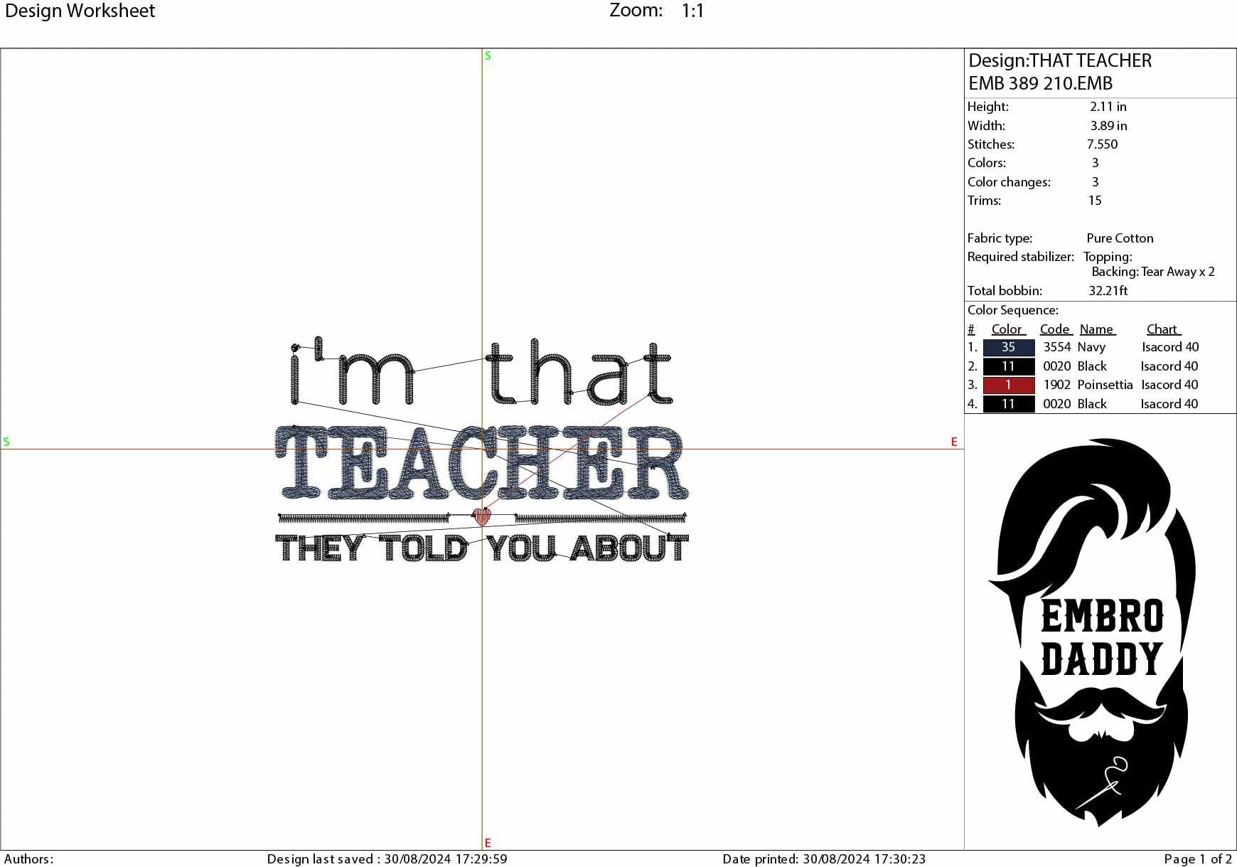 Machine Embroidery files, I'm that teacher, School, School Teacher, PES, DST, xxx, hus and more