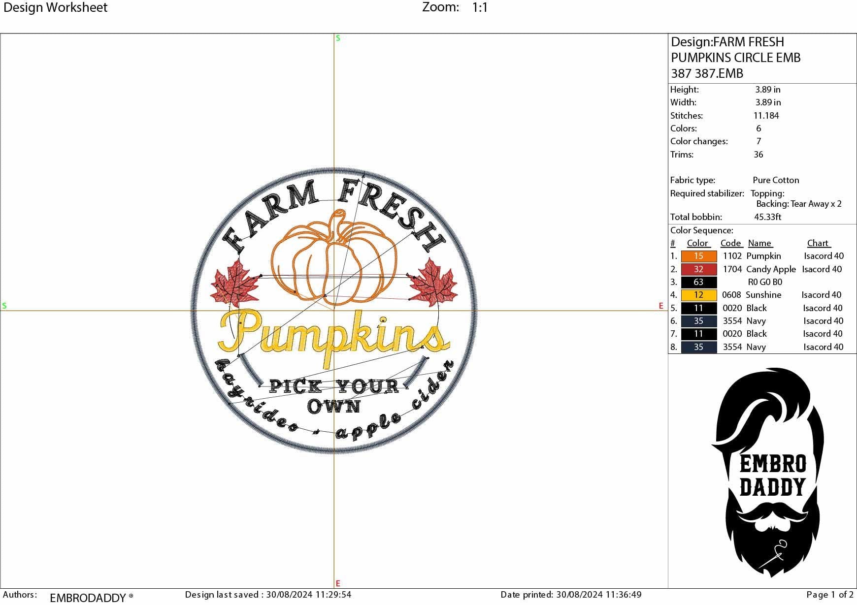 Machine Embroidery files, farm fresh pumpkins, fall, autumn, DST, xxx, hus & more