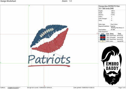 Machine Embroidery, Patriots, football, PES, xxx, dst, hus & more