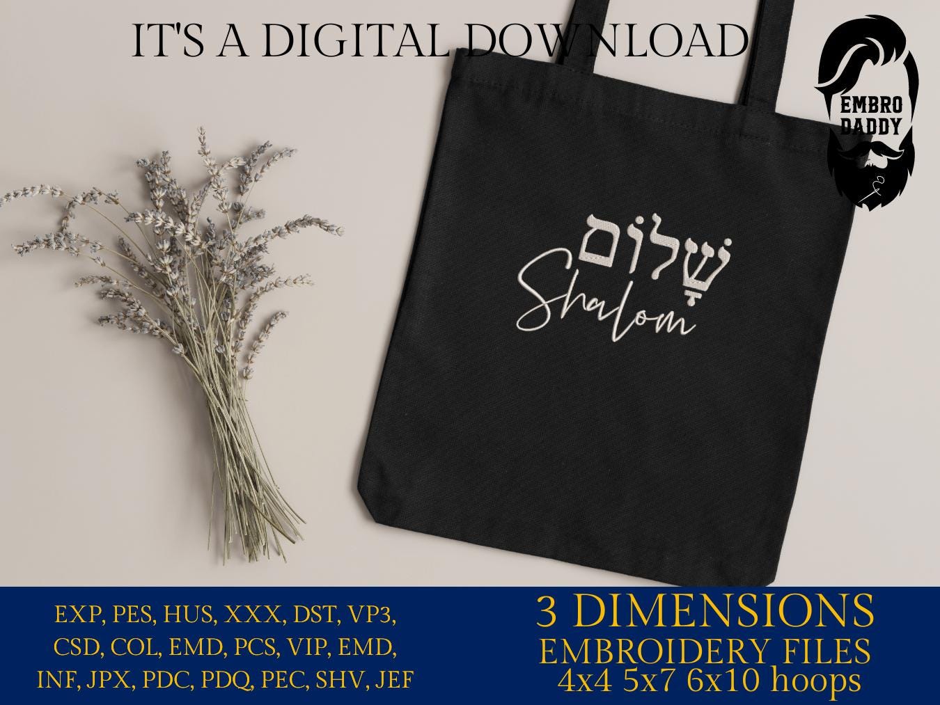 Machine Embroidery files, Shalom, Jewish Peace, Hebrew Letters, DST, PES, xxx hus & more,