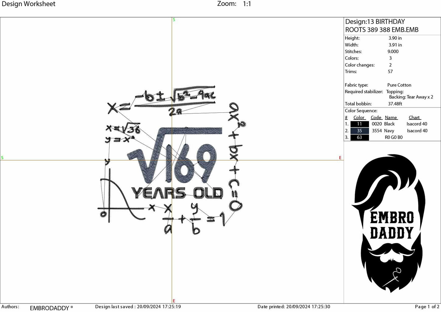 Machine Embroidery files, 13 th birthday, Math, square roots, PES, DST, xxx, hus & more