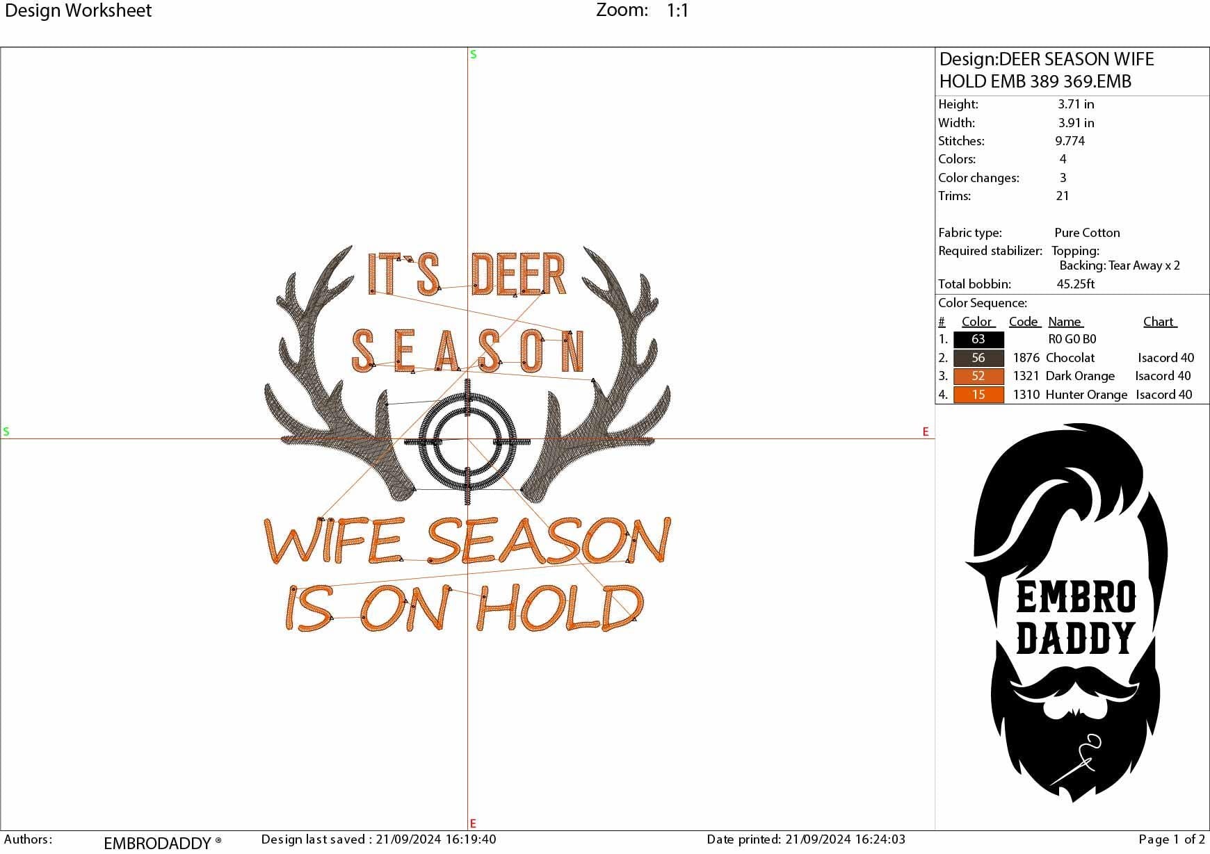 Machine Embroidery files, It's Deer Season, Wife Season Is On Hold Bundle, Hunting, Deer, Outdoors, Buck, Guys, PES, DST, xxx, hus and more