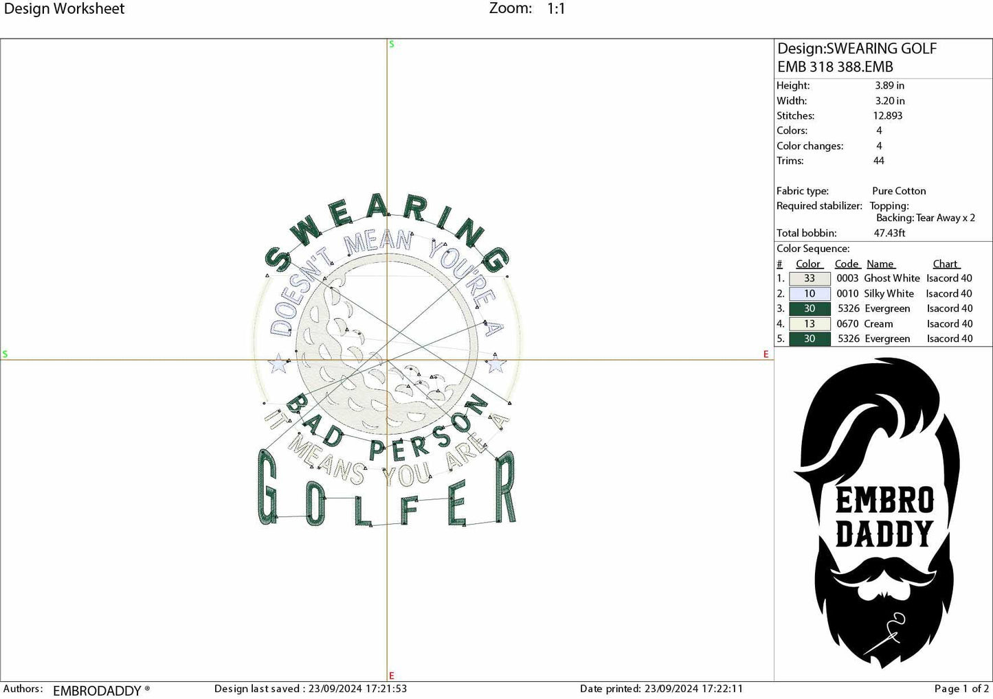 Machine Embroidery files, swearing doesn't make you a bad person, it means you are a golfer, golf, PES, DST, hus & more