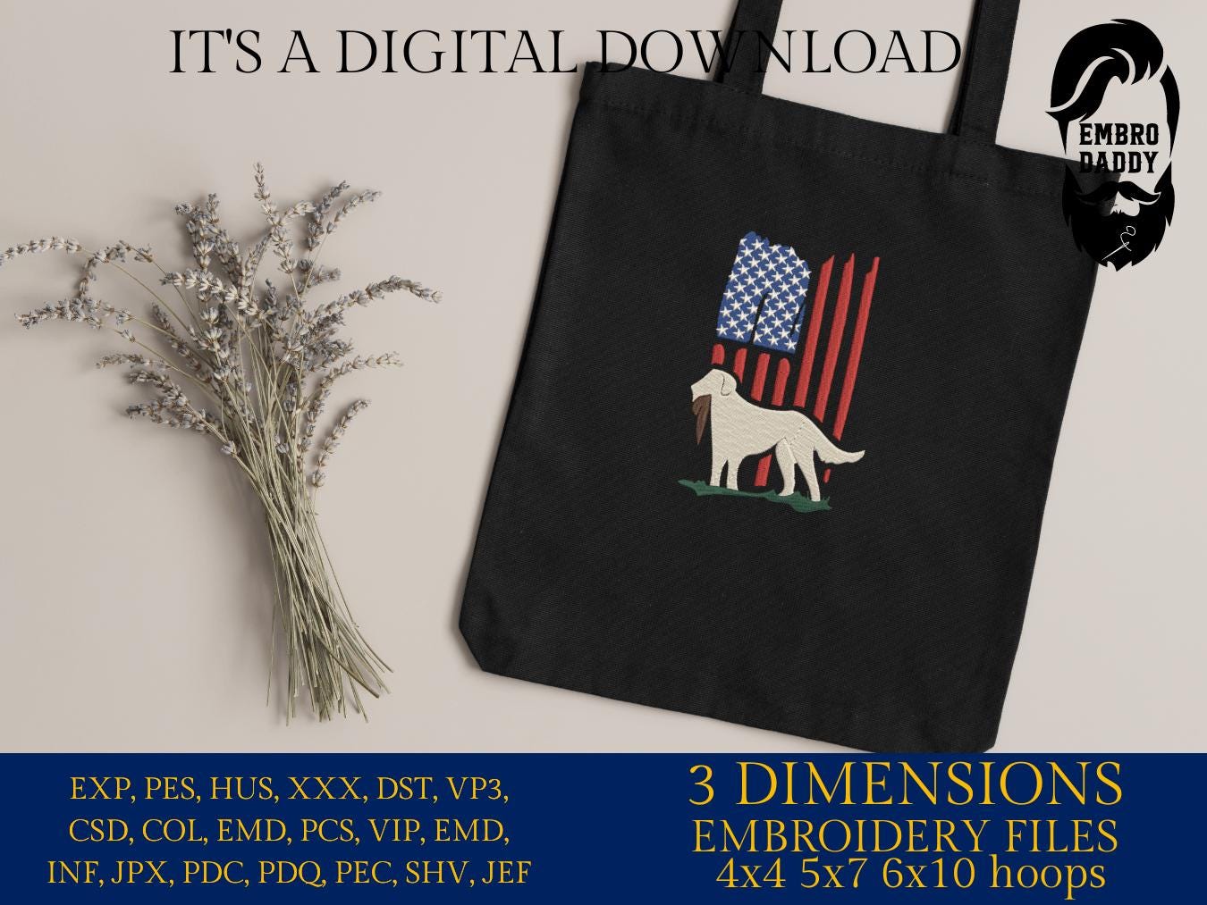 Machine Embroidery files, American Flag, dog with duck, PES, DST, xxx, hus & more,