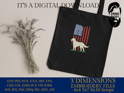 Machine Embroidery files, American Flag, dog with duck, PES, DST, xxx, hus & more,