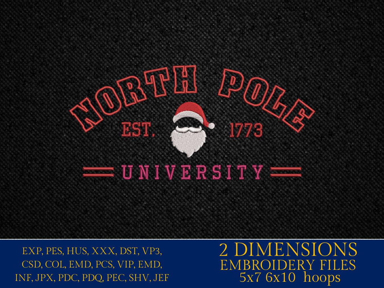 Machine Embroidery files, North Pole University, Merry Christmas, Santa, Christmas, dst, PES, xxx, hus & more