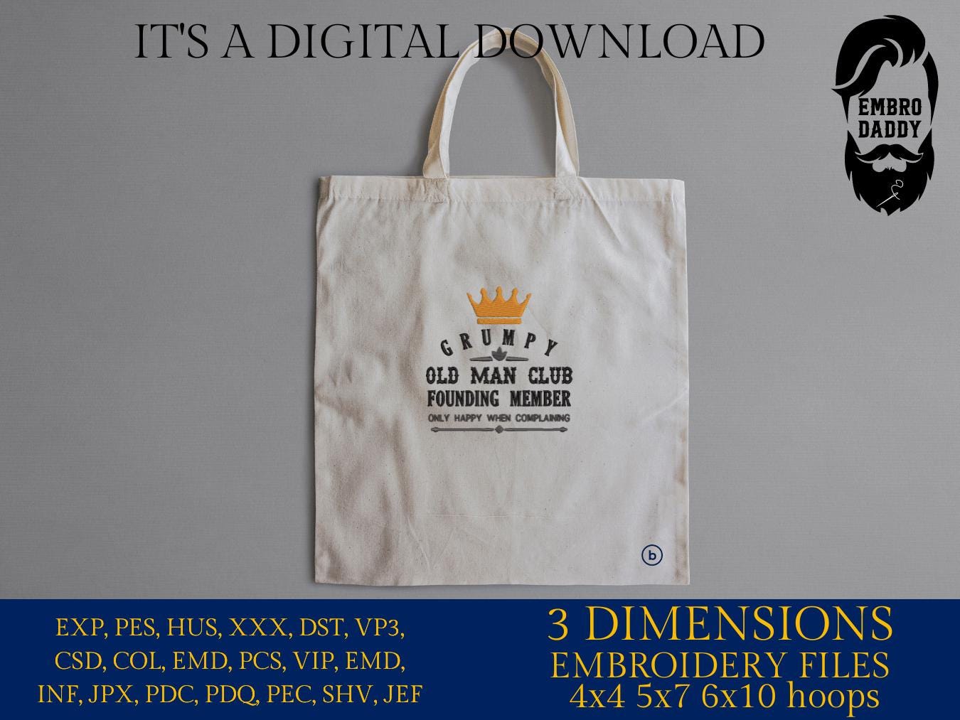 Machine Embroidery files, Grumpy, old man club, funny, PES, dst, xxx hus & more