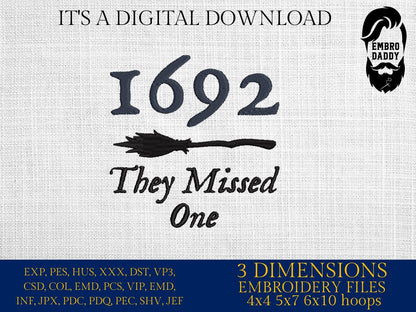 Machine Embroidery, 1692 they missed one, Witch, Halloween Feminism, PES, DST, xxx, hus and more
