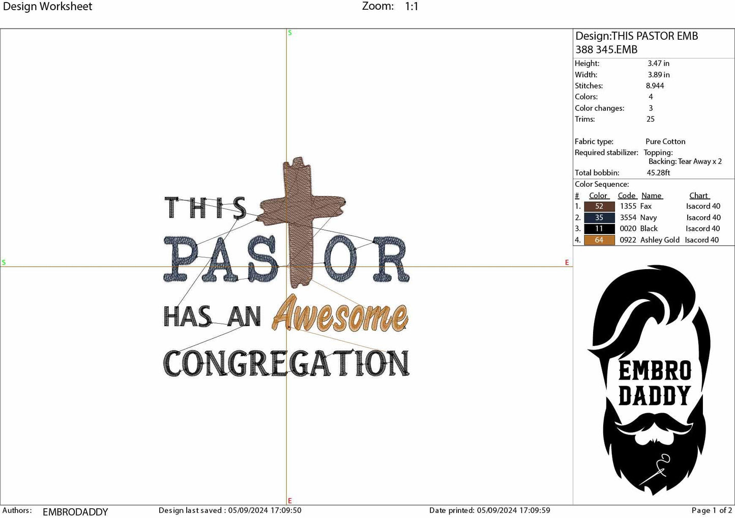 Machine Embroidery files, This Pastor Has An Awesome Congregation, PES, DST, xxx, hus & more