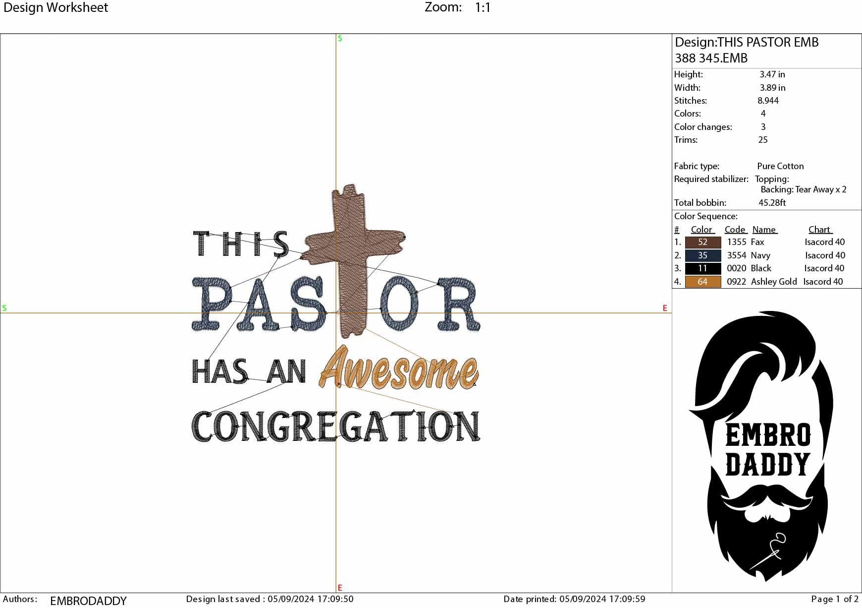 Machine Embroidery files, This Pastor Has An Awesome Congregation, PES, DST, xxx, hus & more