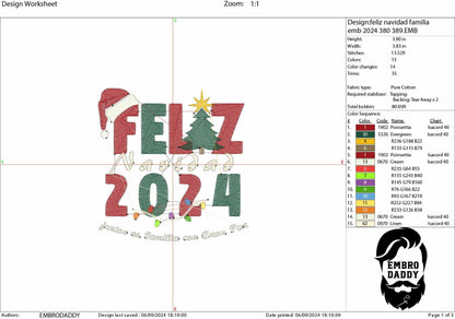 Machine Embroidery files, Spanish Christmas, Feliz Navidad 2024, juntos en familia, Arbol de Navidad, PES, DST, xxx, hus and more