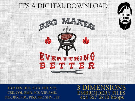 Machine Embroidery files, bbq makes everything better, BBQ, grill, DST, PES, xxx, hus, & more