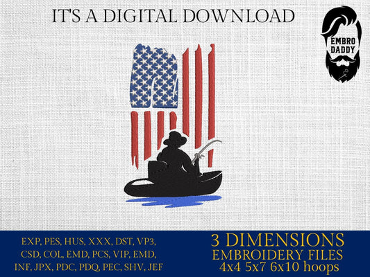 Machine Embroidery files, US Kayak Fishing, Kayaking, Fishing, Angling, PES, DST, xxx, hus & more