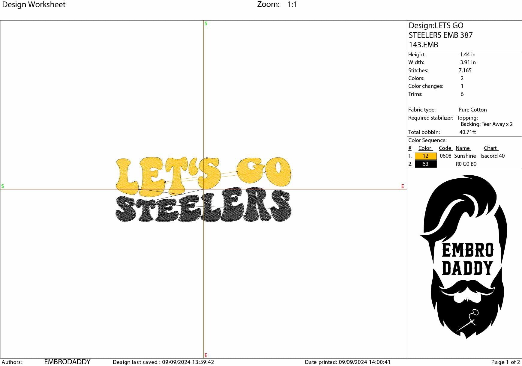 Machine Embroidery, let's go Steelers, embroidery design, football gift idea PES, xxx, hus & more, fan embroidery files