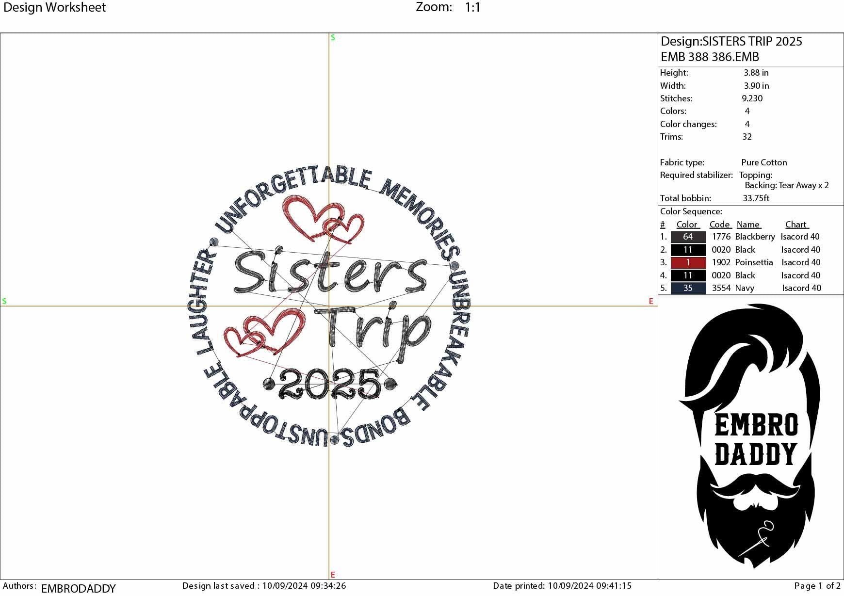 Machine Embroidery files, Sisters trip 2025 , PES, xxx, hus & more