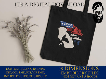 Machine Embroidery files, USA flag, US Sailor, American Soldier, United States Navy, PES, xxx, hus & more